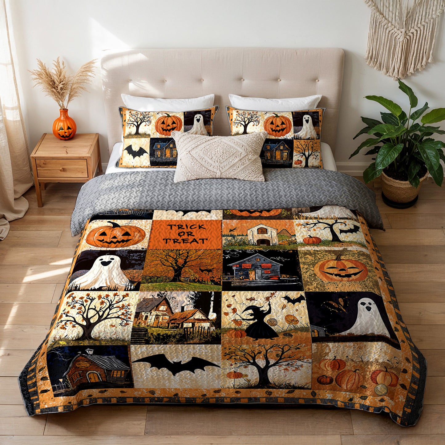 Shineful All Season Quilt 3-Piece Set - Spooky Trick Or Treat Halloween