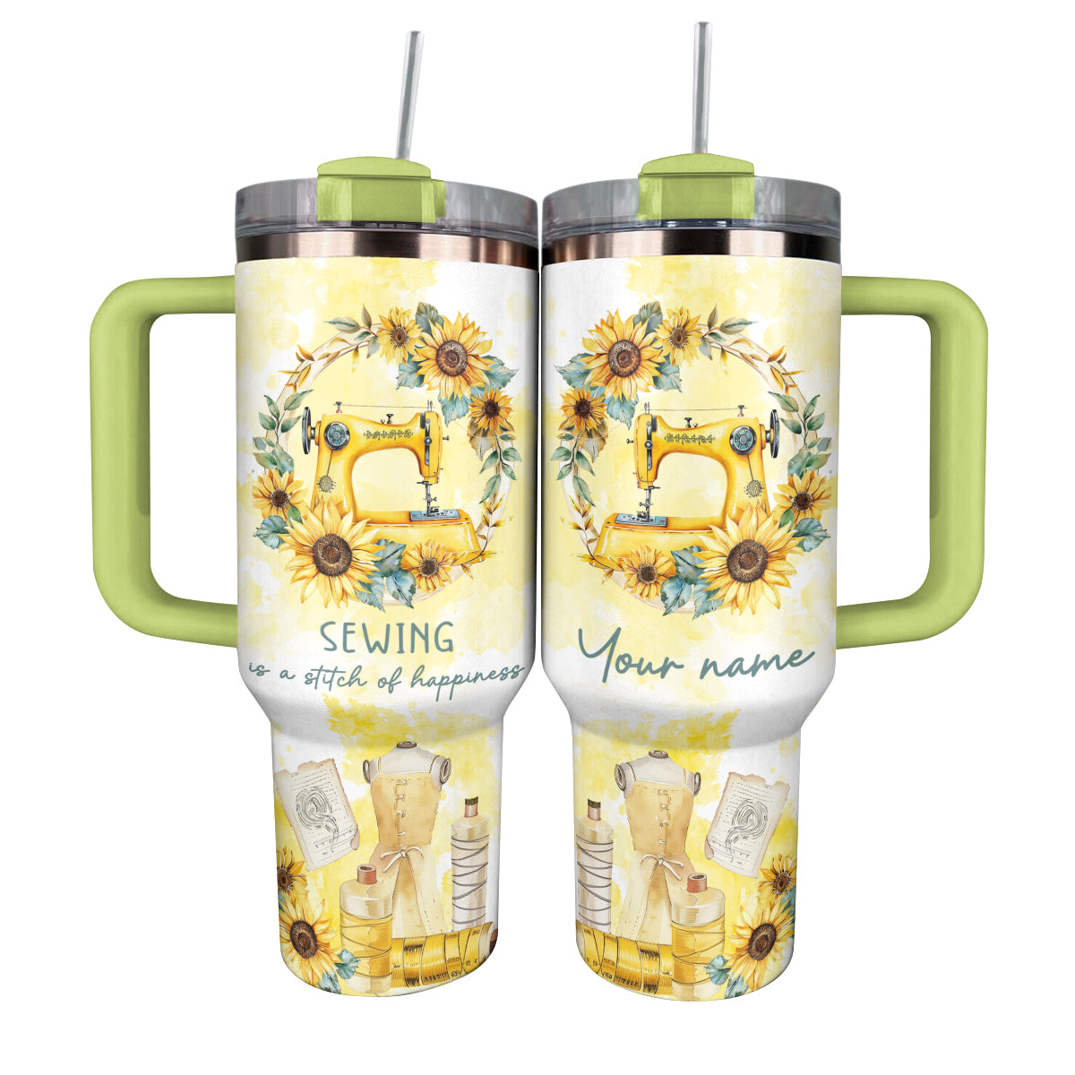 Shineful Tumbler Vintage Sunflower Sewing Machine Design