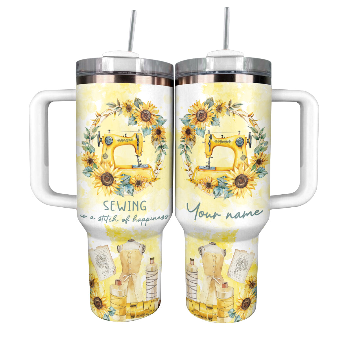 Shineful Tumbler Vintage Sunflower Sewing Machine Design