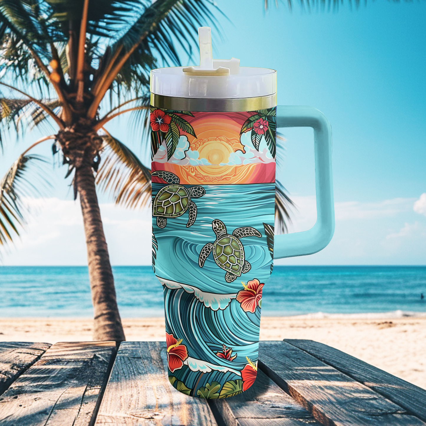 Shineful Tumbler Turtle Sunset Tranquility