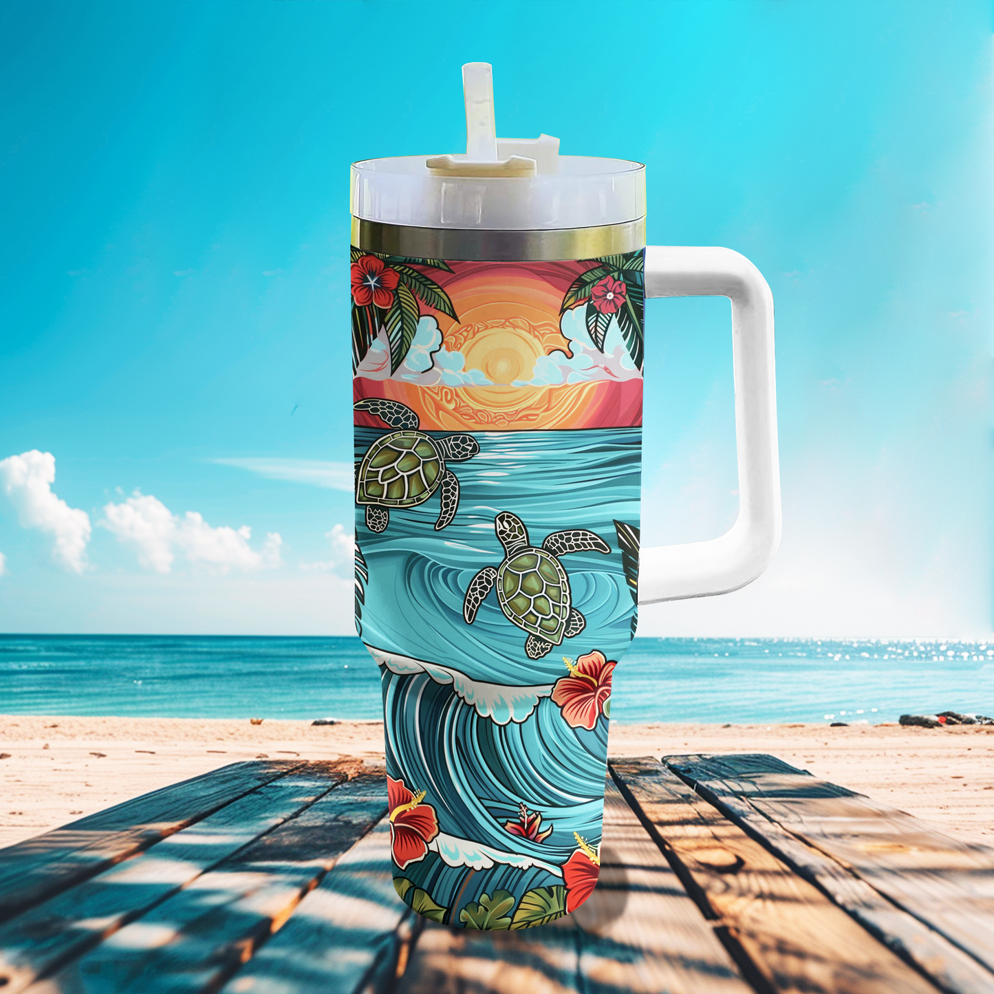 Shineful Tumbler Turtle Sunset Tranquility