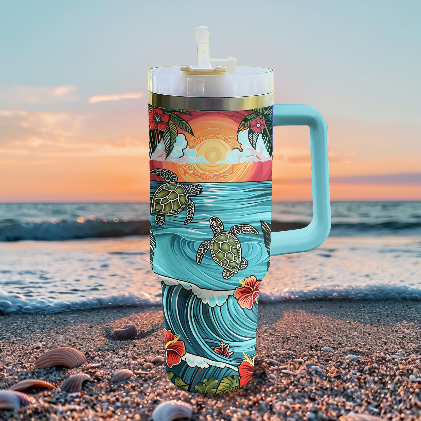 Shineful Tumbler Turtle Sunset Tranquility