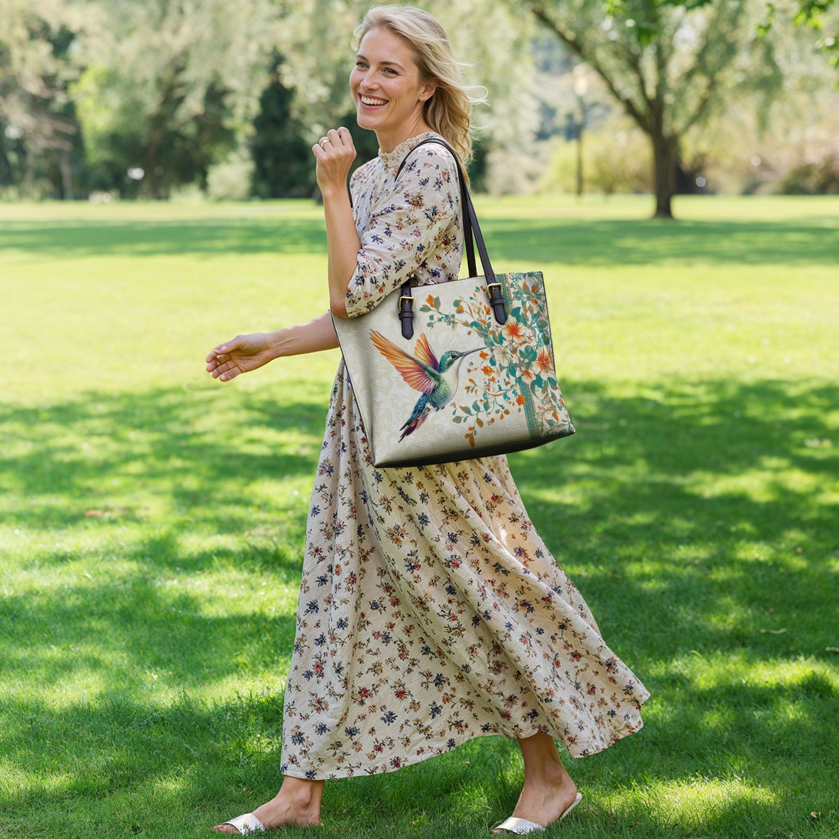 Shineful Leather Tote Bag - Hummingbird Harmony