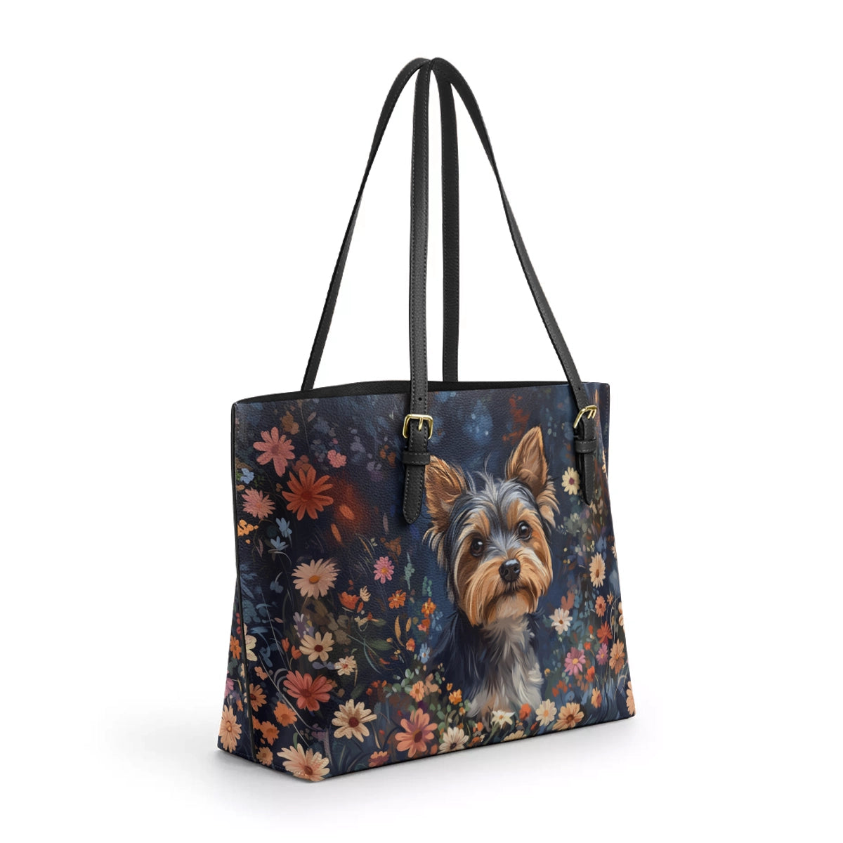 Shineful Leather Tote Bag Enchanted Yorkie Bloom
