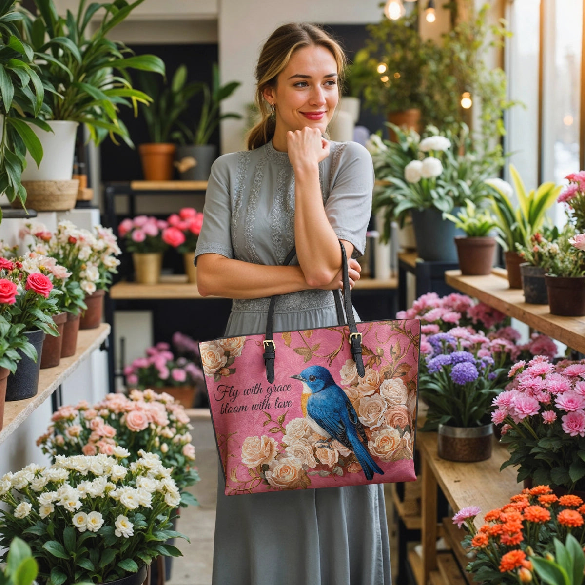 Shineful Leather Tote Bag - Bluebird Elegance