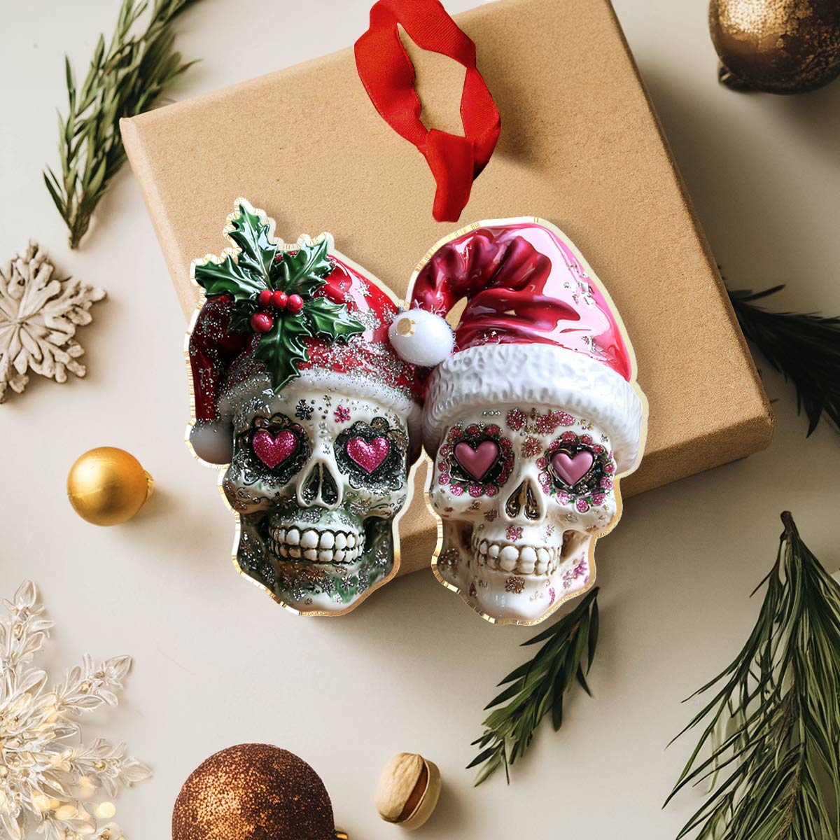 Shineful 2D Acrylic Ornament Everlasting Christmas Love Skulls