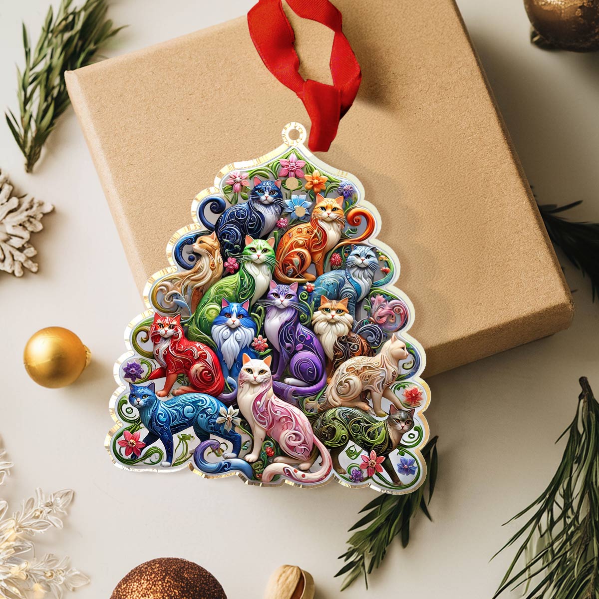 Shineful 2D Acrylic Ornament Charming Cats Christmas Tree