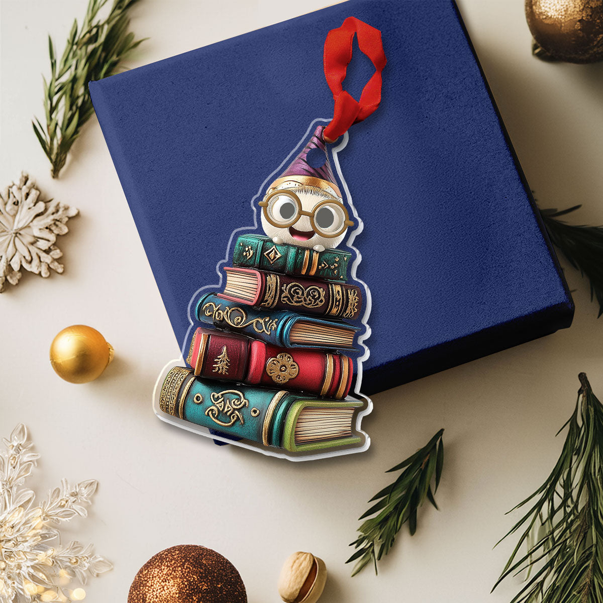 Shineful 2D Acrylic Ornament - Jolly Bookworm