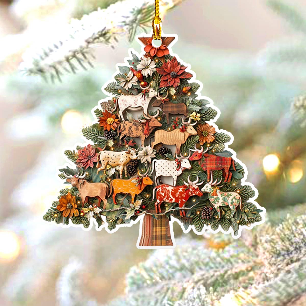 Shineful 2D Acrylic Ornament Charming Floral Cows
