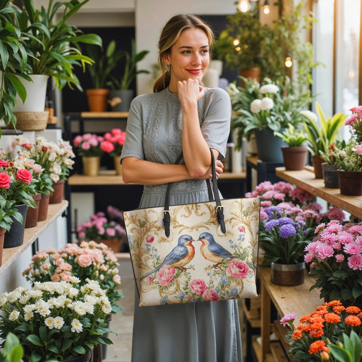 Shineful Leather Tote Bag - Bluebird Serenade
