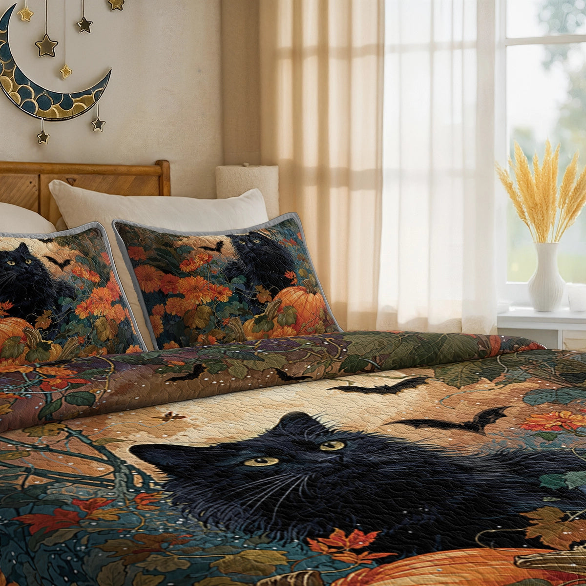 Shineful All Season Quilt 3-Piece Set Cat Autumn Enchantress