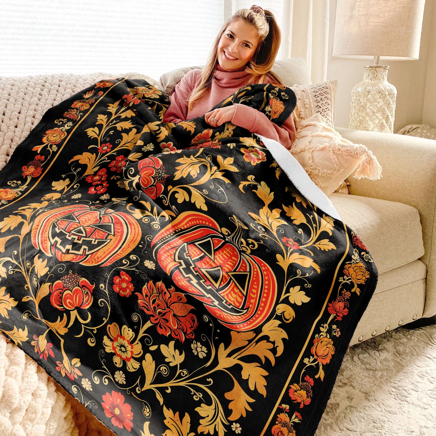 Shineful Fleece Blanket Pumpkin Quilt