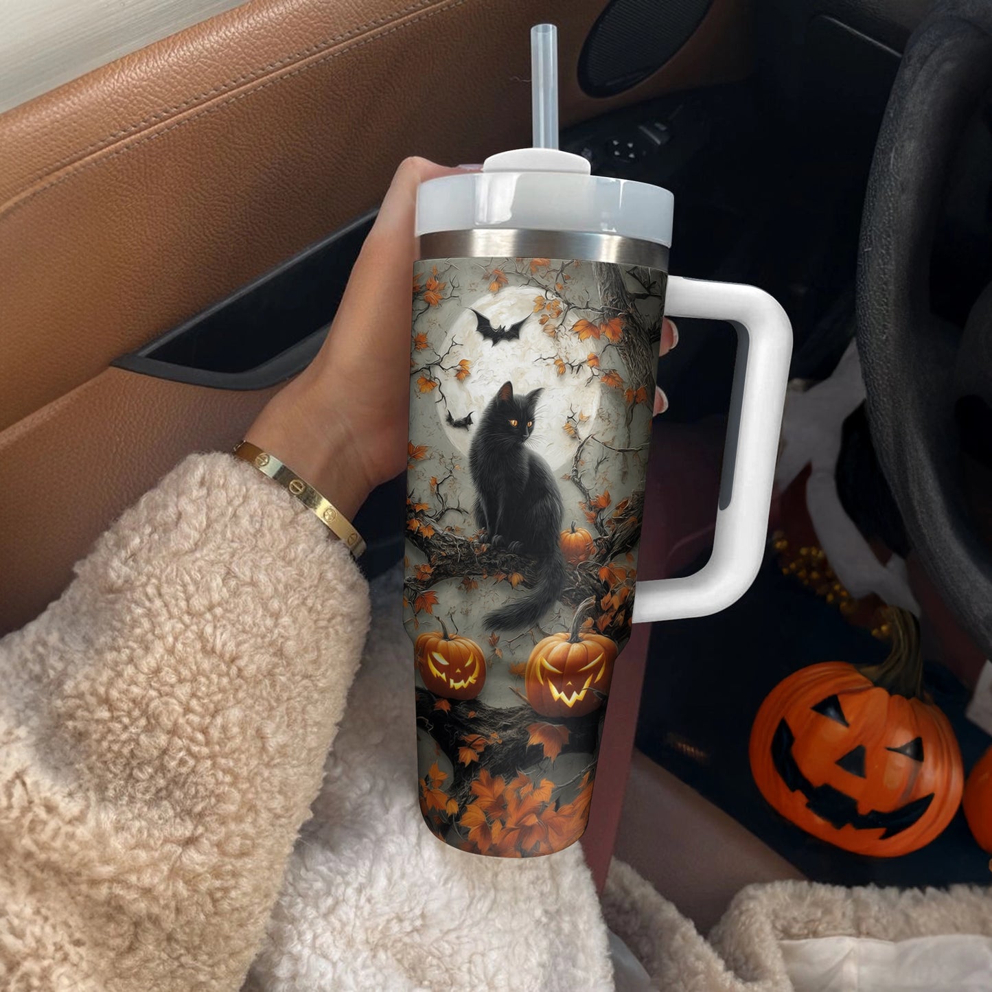 Shineful Tumbler Halloween Moonlit Familiar Cat