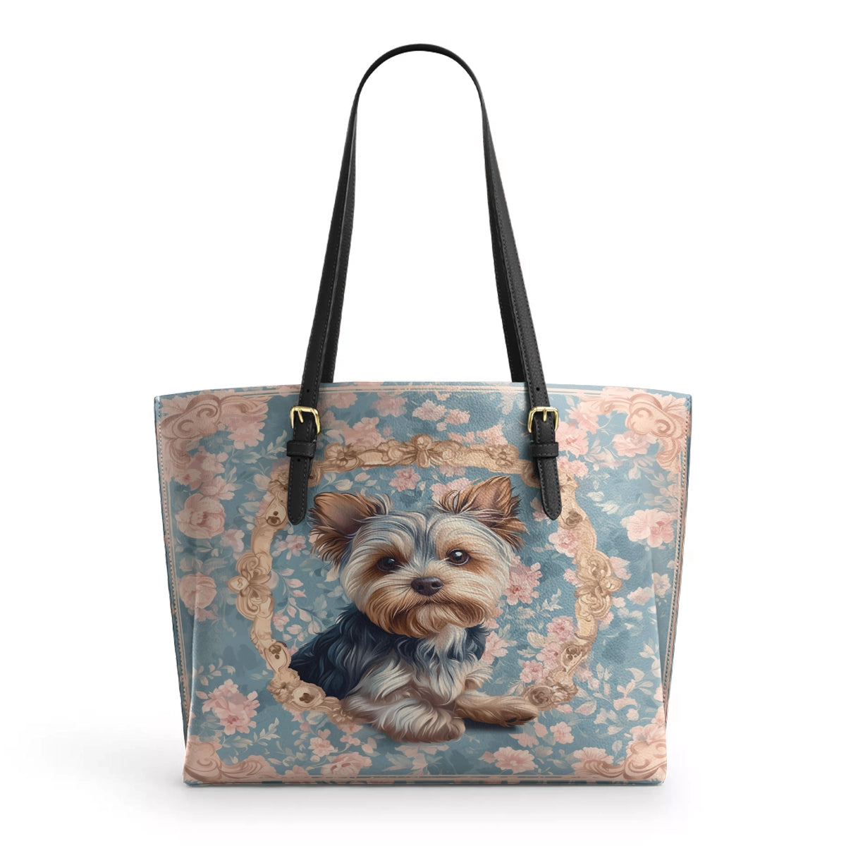 Shineful Leather Tote Bag Yorkie Blossom Elegance