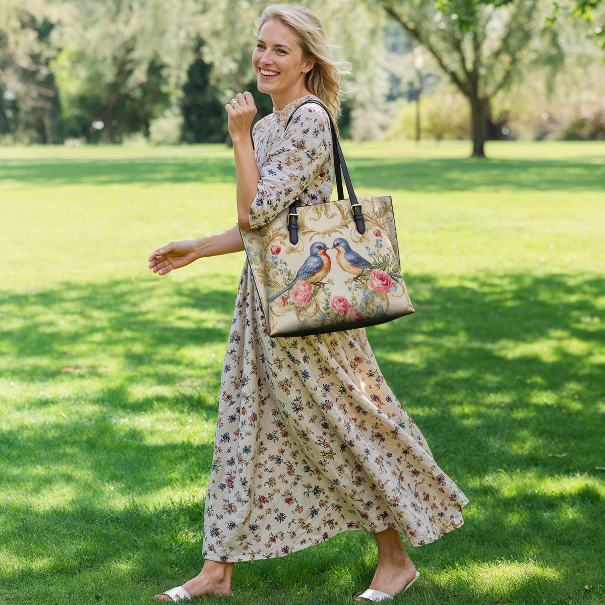 Shineful Leather Tote Bag - Bluebird Serenade