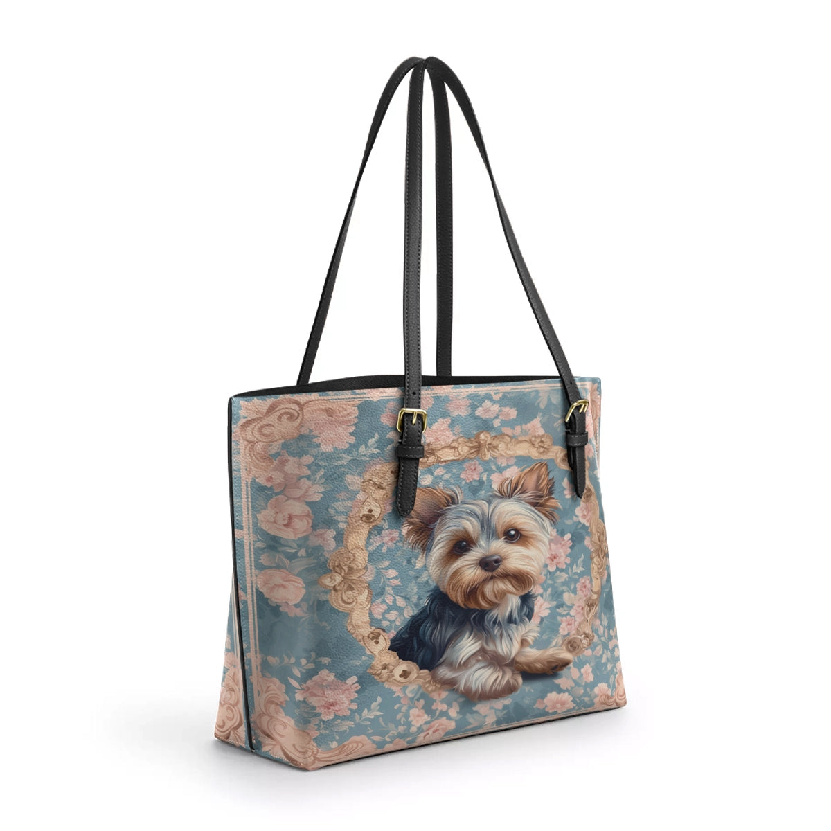 Shineful Leather Tote Bag Yorkie Blossom Elegance