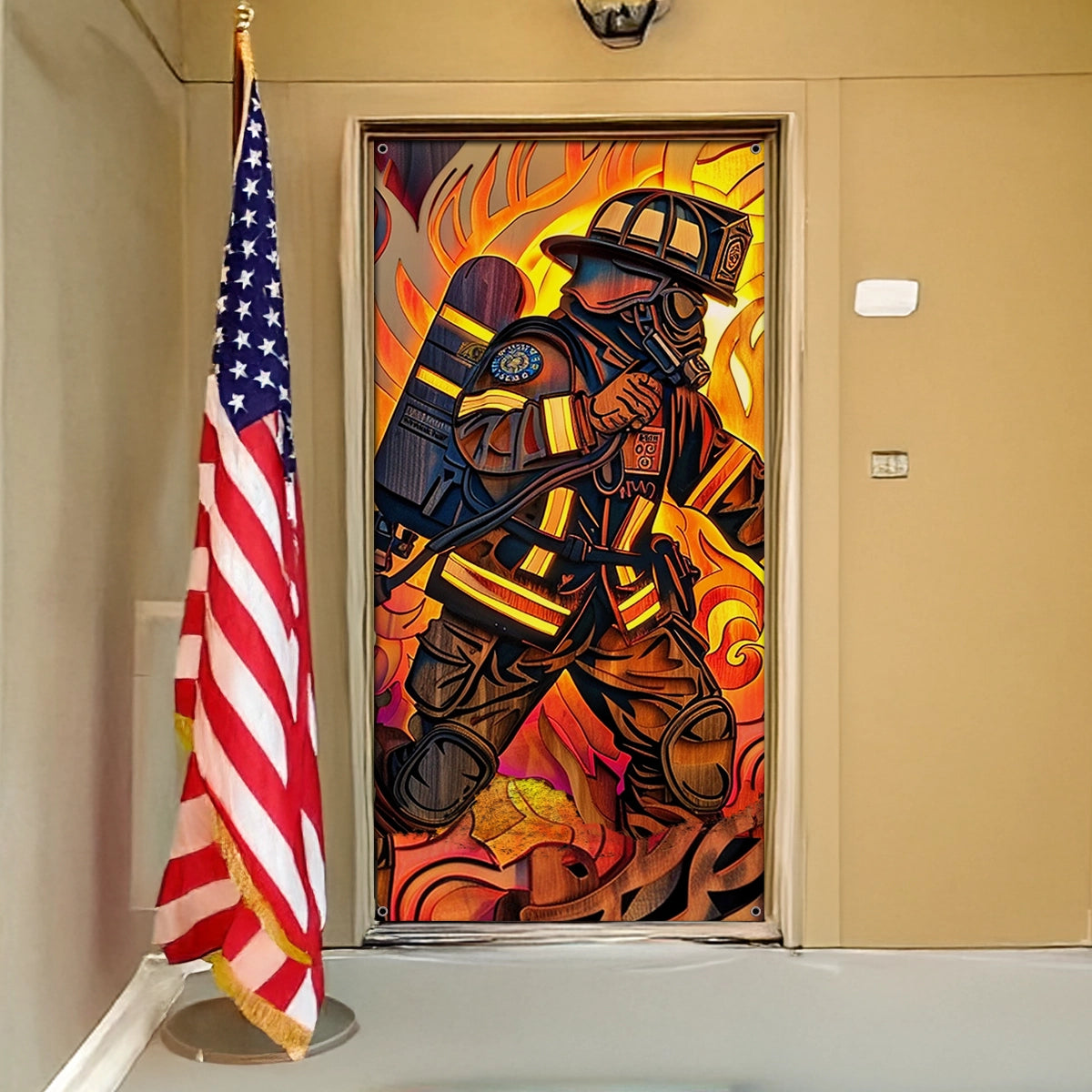 Shineful Door Cover - Firefighter’s Heroic Entrance
