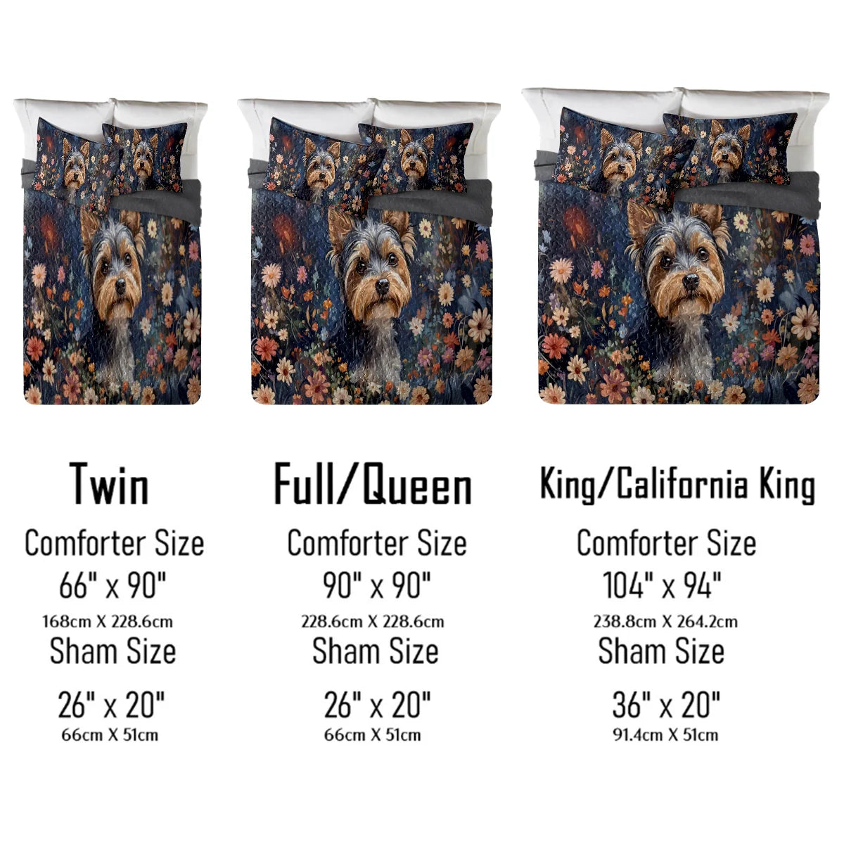 Shineful All Season Quilt 3-Piece Set Enchanted Yorkie Bloom