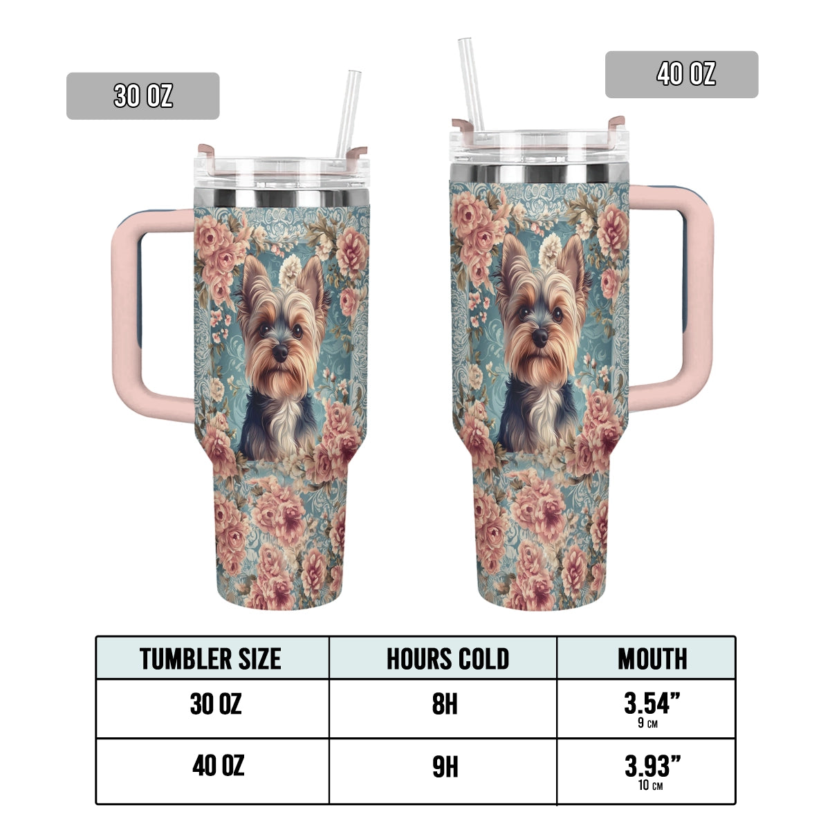 Shineful Tumbler Yorkie Rose Bloom Elegance
