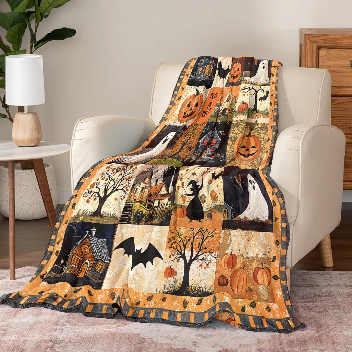Shineful Fleece Blanket Spooky Trick Or Treat Halloween