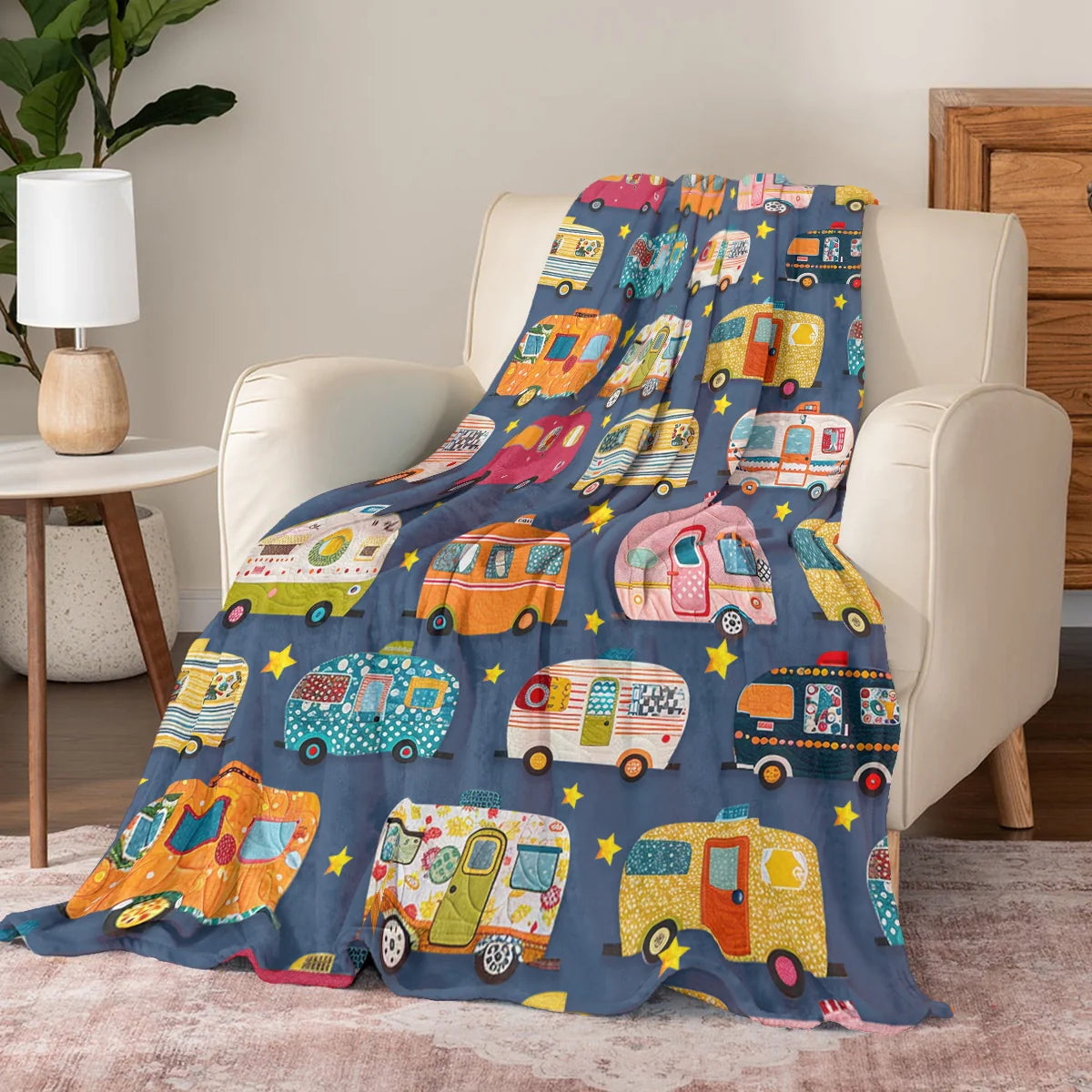 Shineful Fleece Blanket Retro Camper