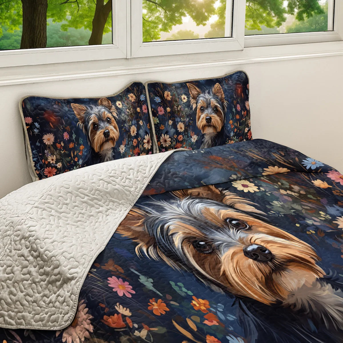Shineful All Season Quilt 3-Piece Set Enchanted Yorkie Bloom