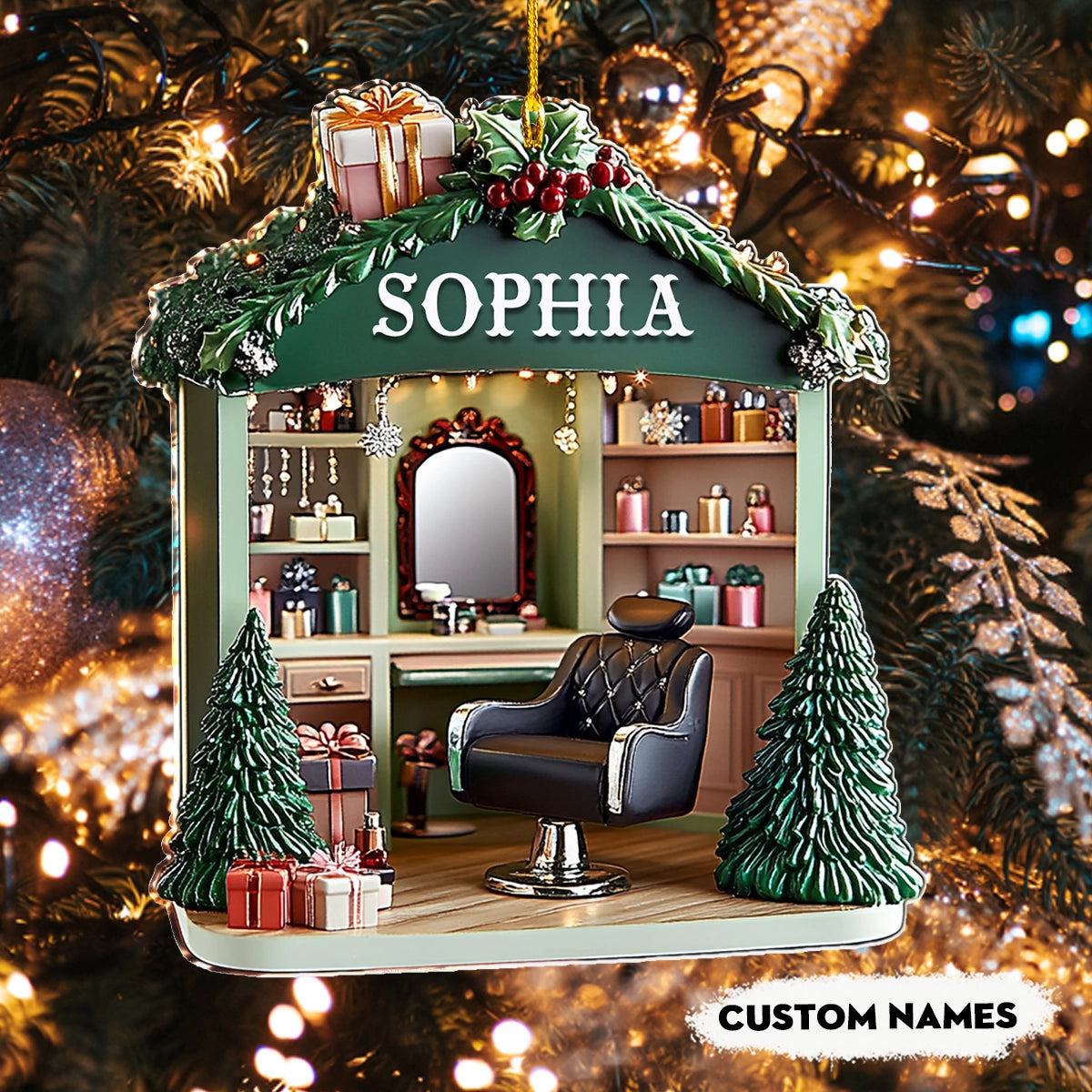 Shineful 2D Acrylic Ornament Personalized Hair Stylist’s Holiday Haven