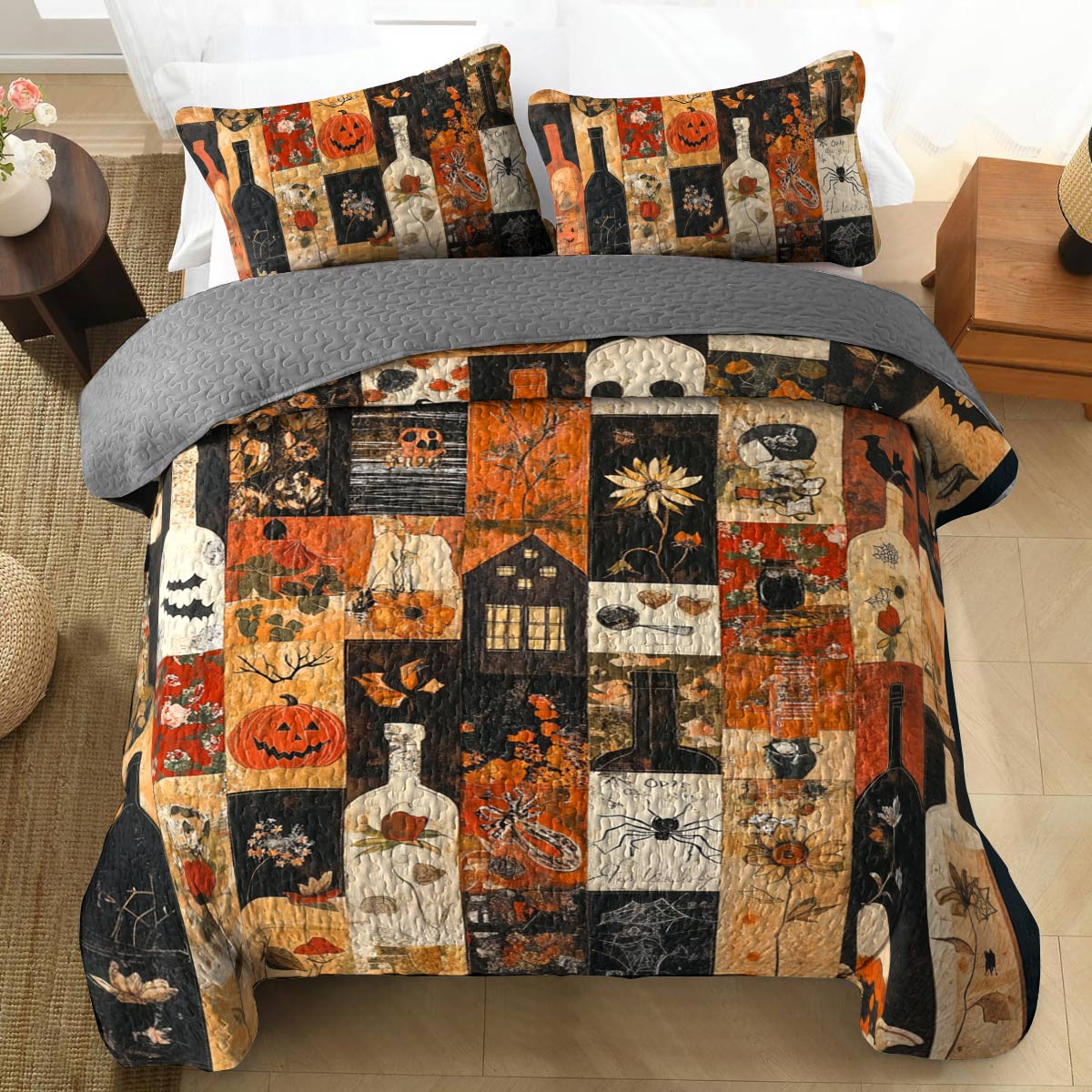 Shineful All Season Quilt 3-Piece Set Beautiful Halloween Wine