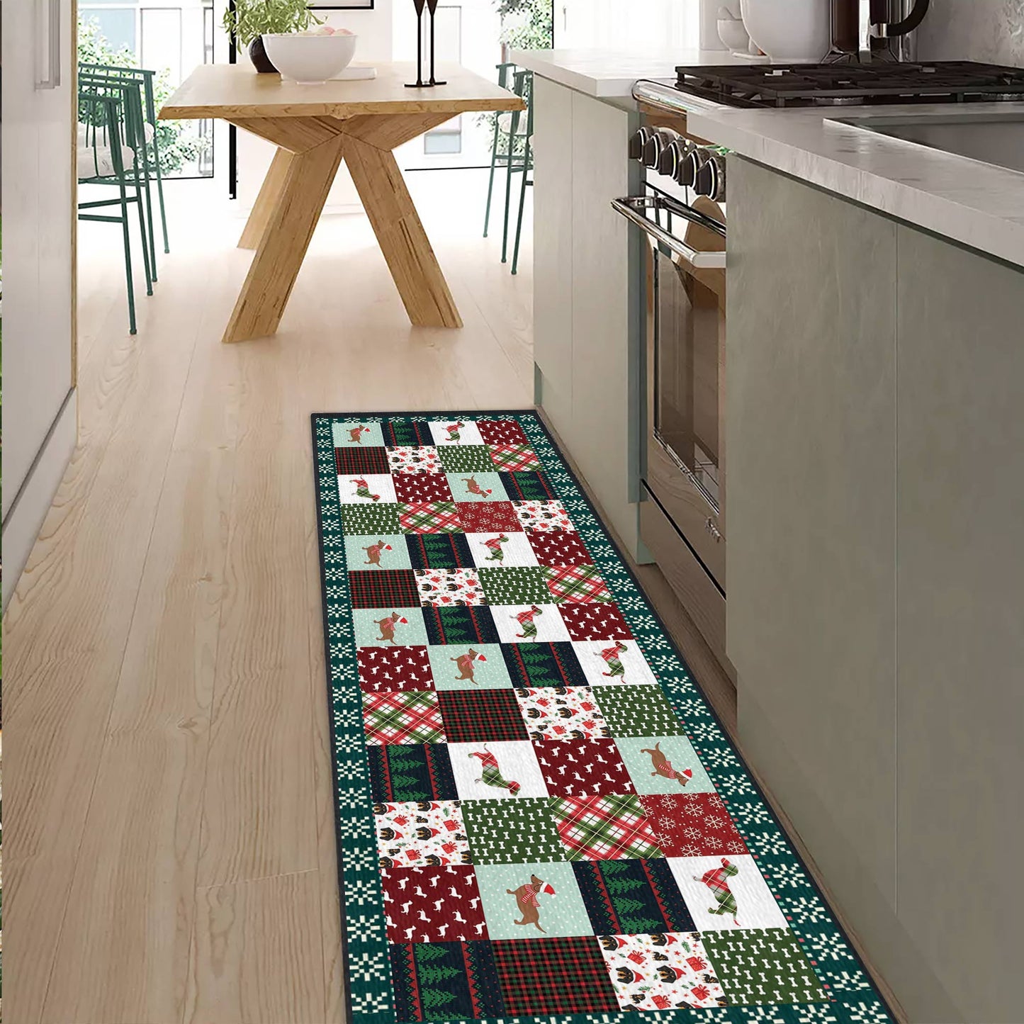 Shineful Ultra-Thin Non Skid Floor Mat, Kitchen Rugs Christmas Dachshund