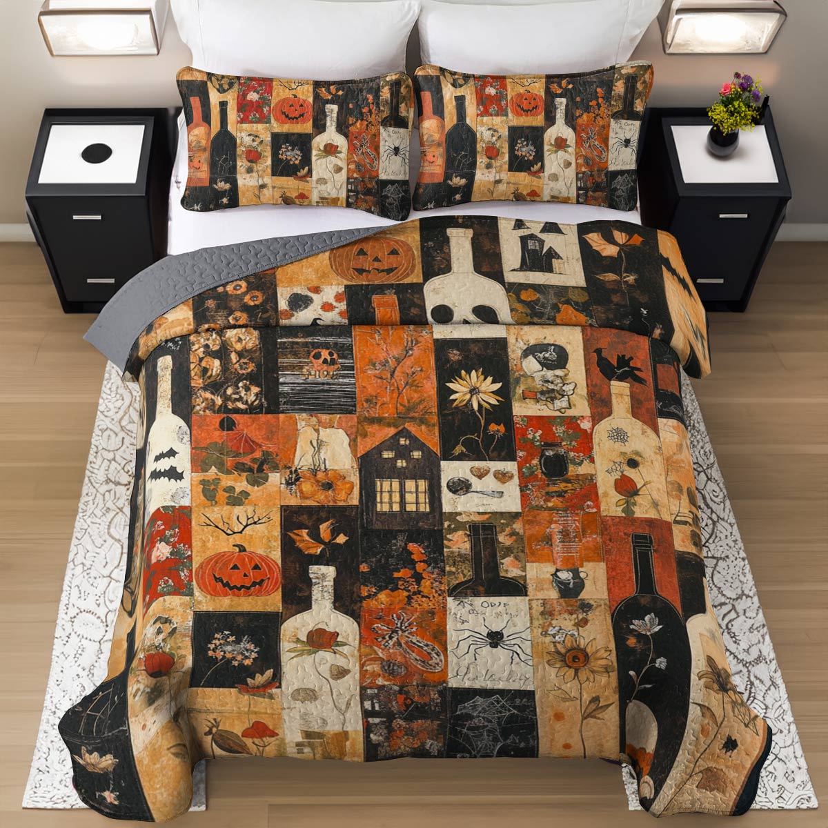 Shineful All Season Quilt 3-Piece Set Beautiful Halloween Wine