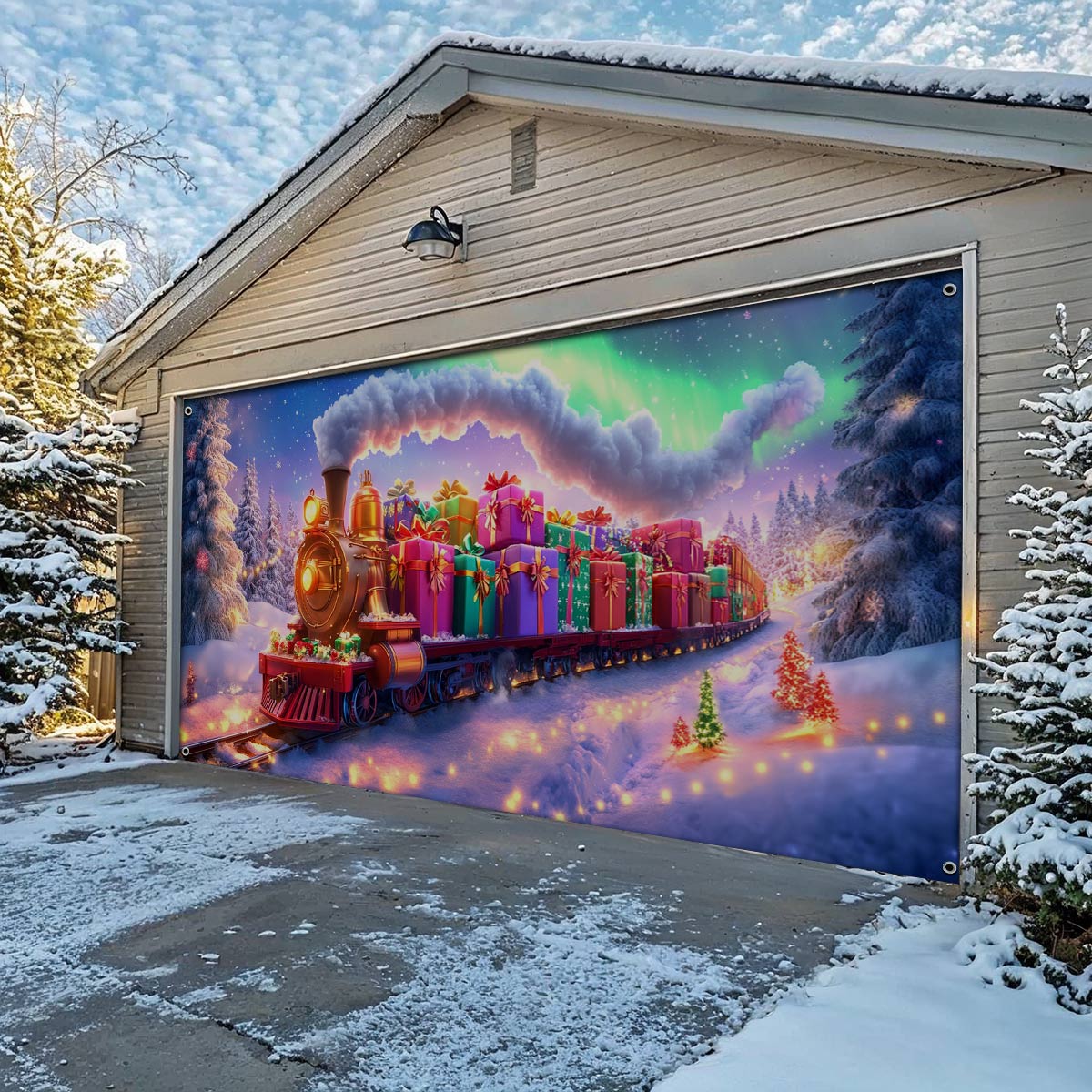 Shineful Garage Door Banner Decoration Festive Train Journey