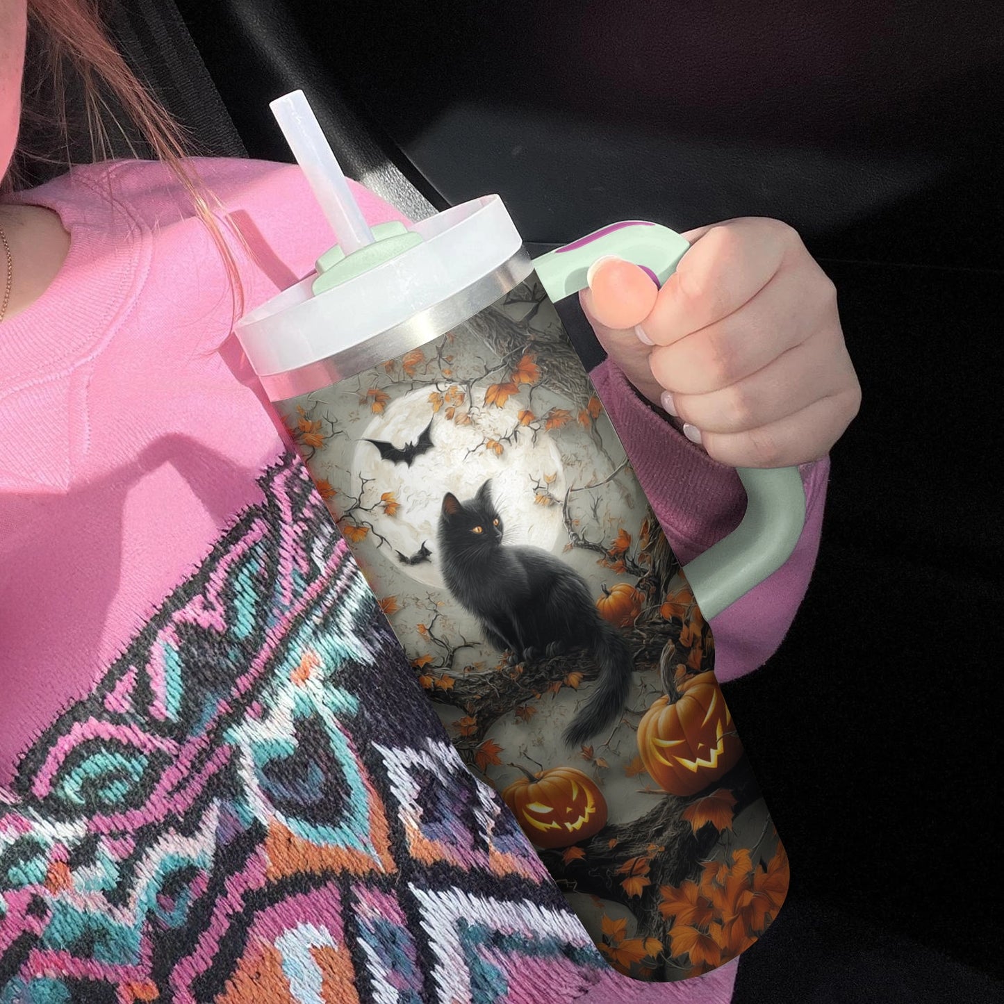 Shineful Tumbler Halloween Moonlit Familiar Cat