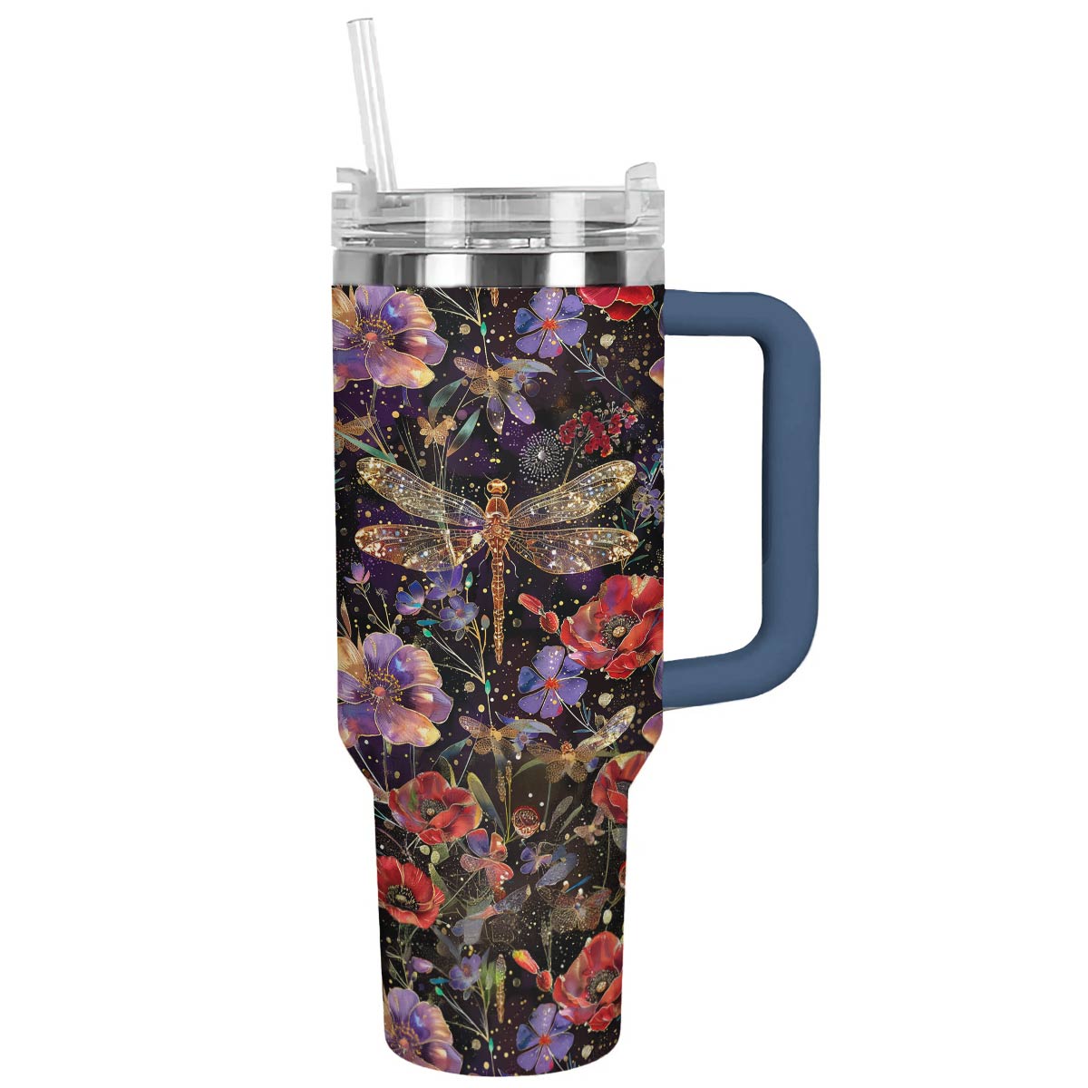 Shineful Tumbler Charming Dragonfly With Poppies Flowers