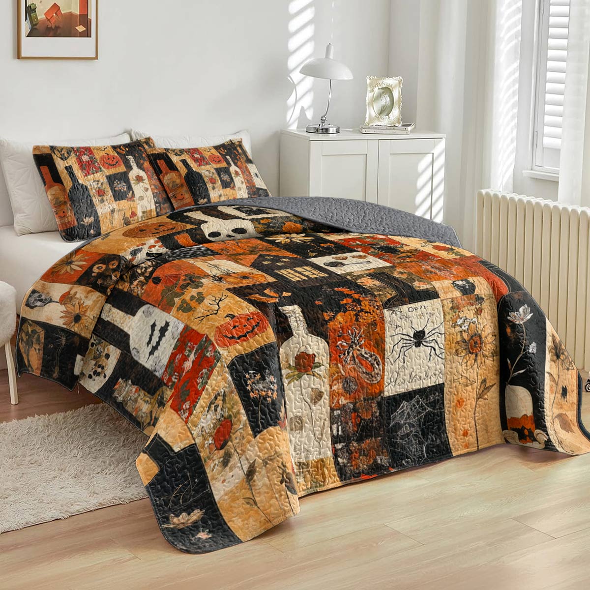 Shineful All Season Quilt 3-Piece Set Beautiful Halloween Wine