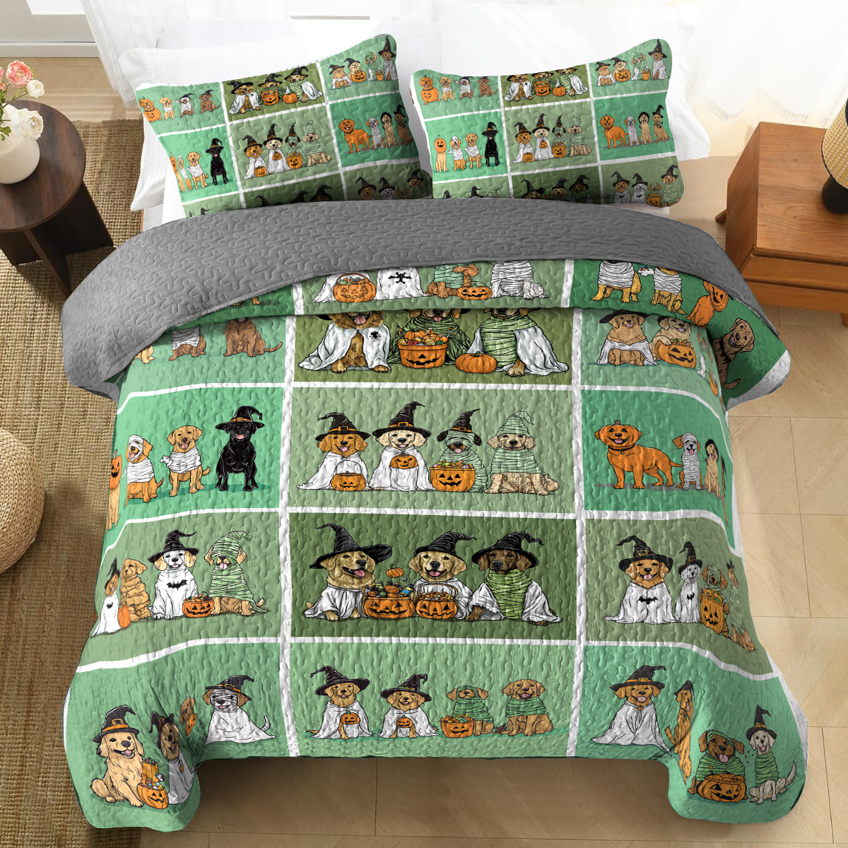 Shineful All Season Quilt 3-Piece Set - Golden Halloween