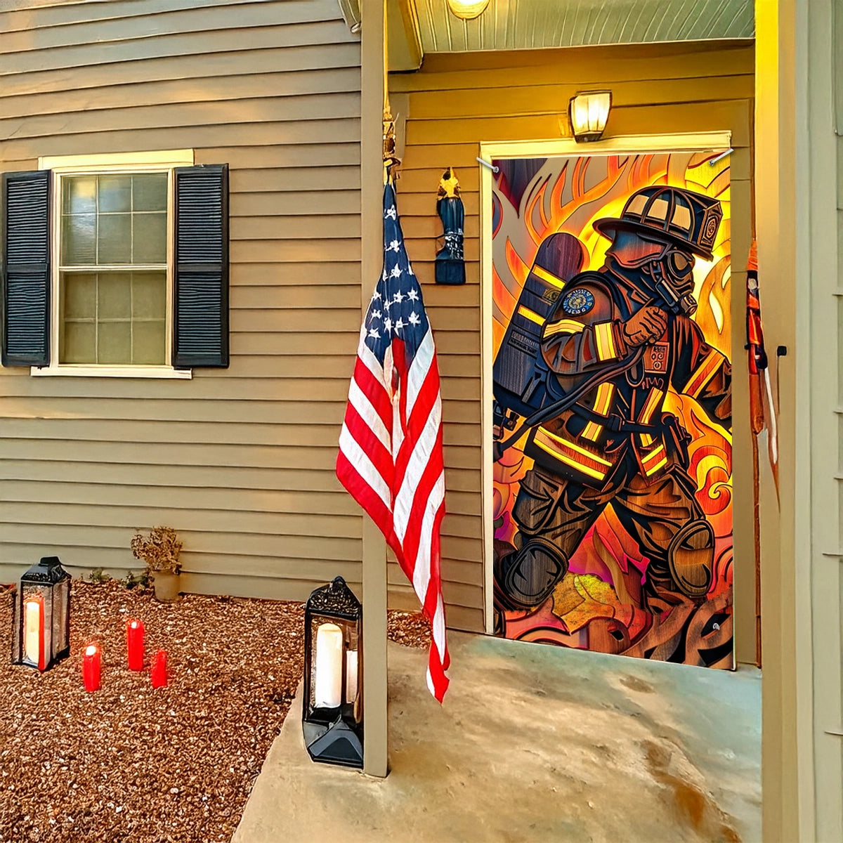 Shineful Door Cover - Firefighter’s Heroic Entrance