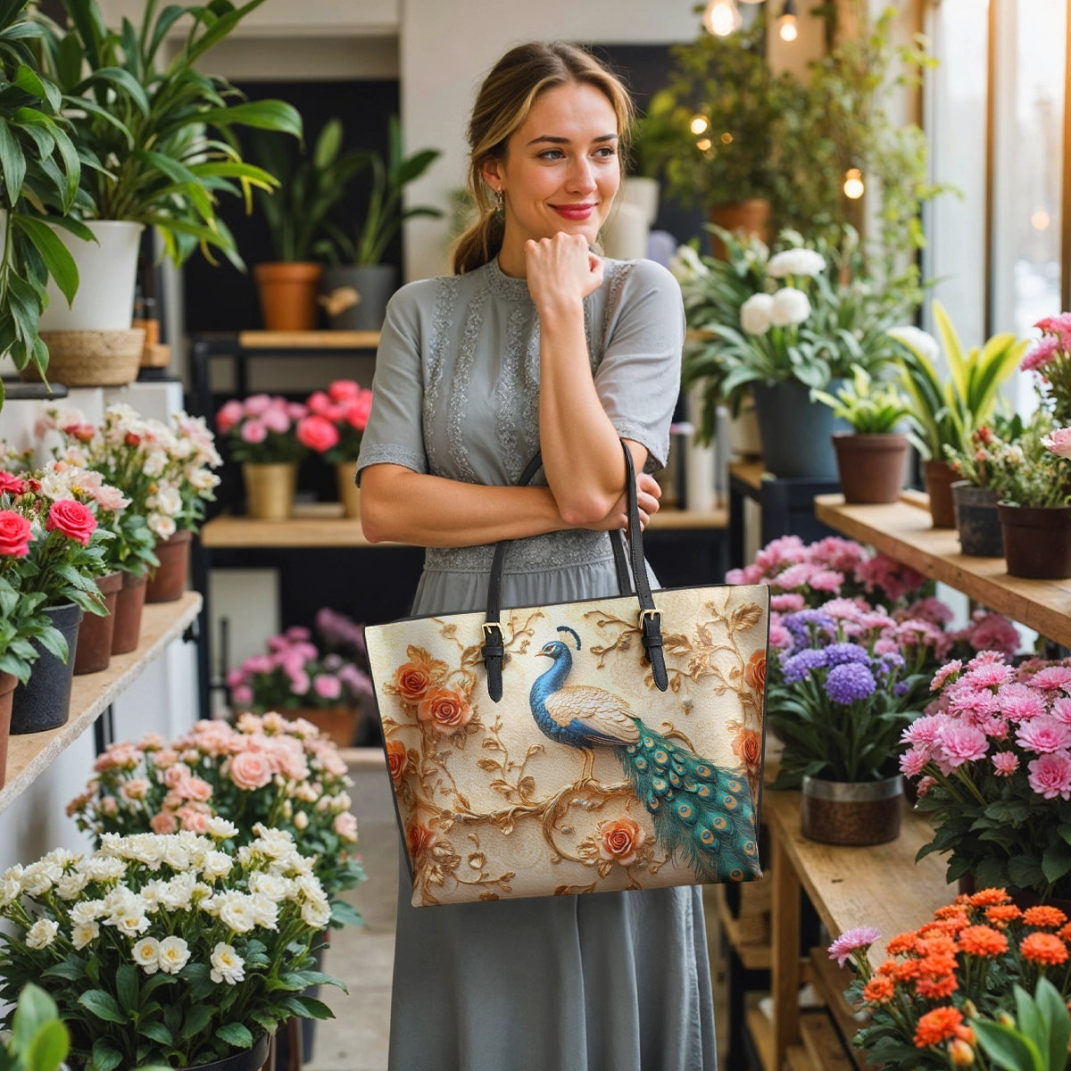 Shineful Leather Tote Bag - Majestic Peacock