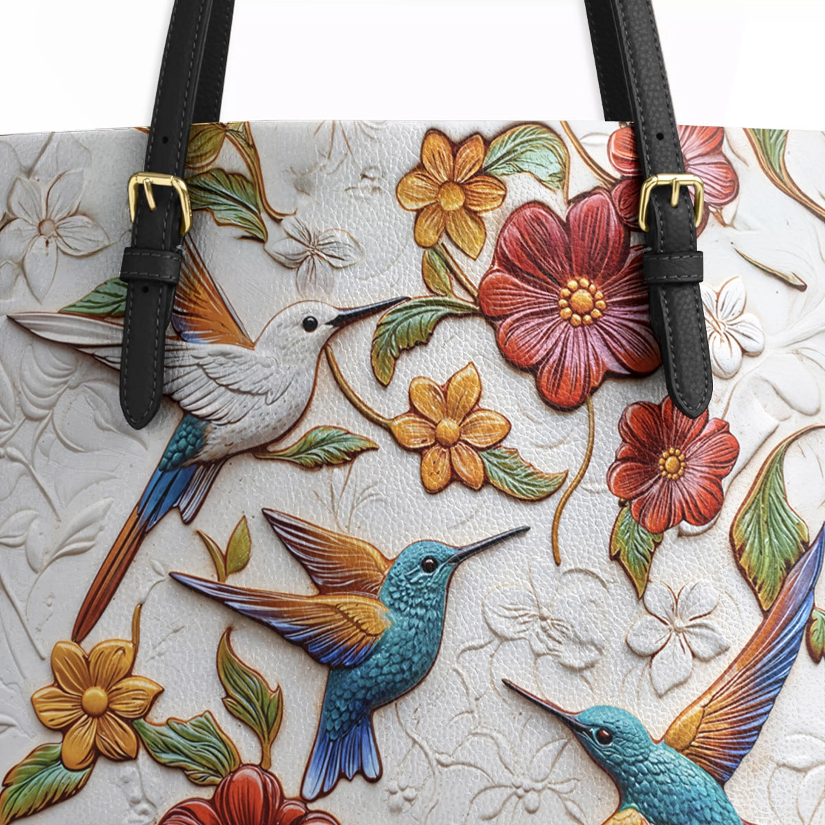Shineful Leather Tote Bag Hummingbird Blossom Flight