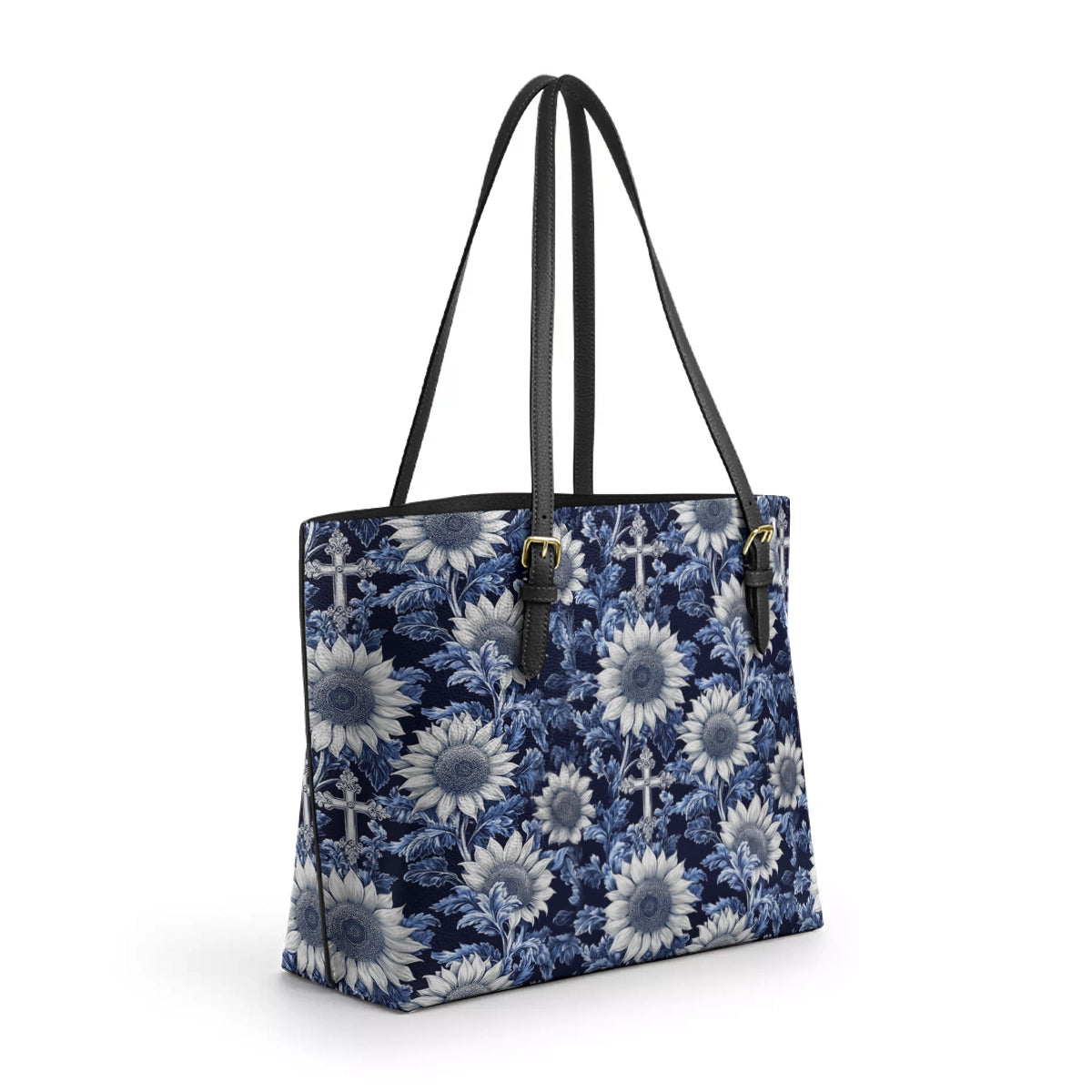 Shineful Leather Tote Bag Midnight Blue Sunflower Cross