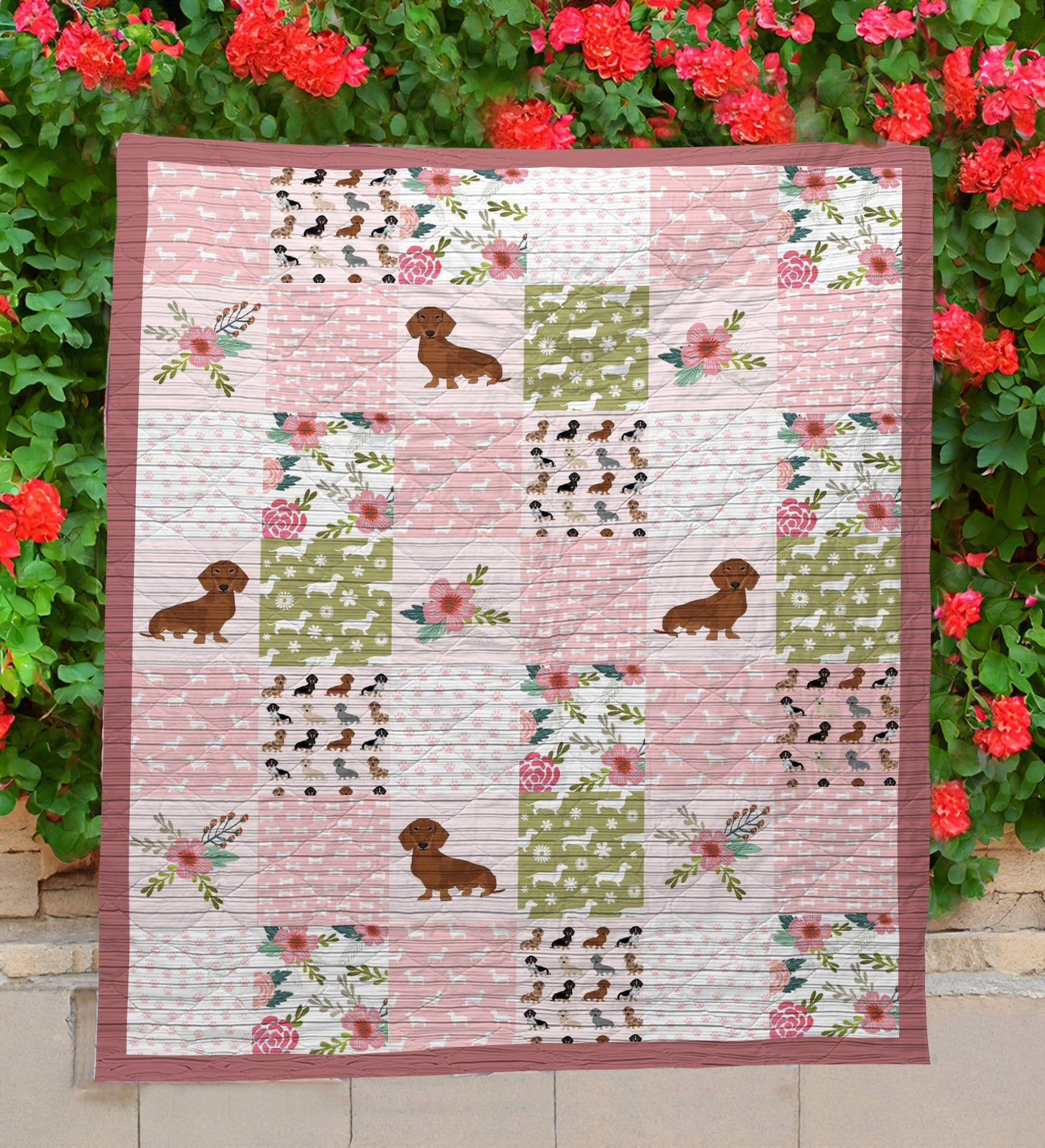 Shineful Flat Print Faux Quilt Blanket Dachshund Dream