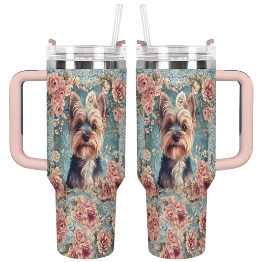 Shineful Tumbler Yorkie Rose Bloom Elegance