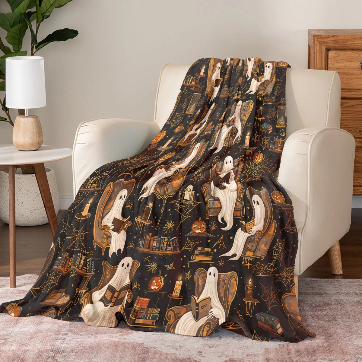 Shineful Fleece Blanket Halloween Ghostly Book Club