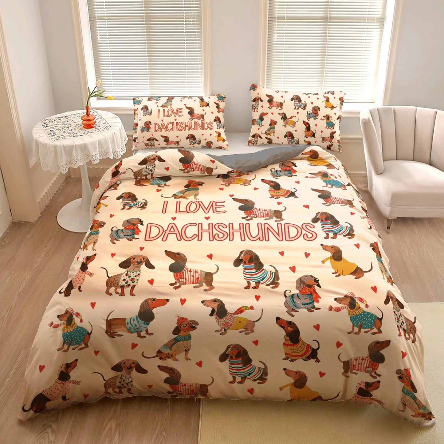 Shineful 3 Pieces Duvet Cover Set Dachshund Lovely Delight