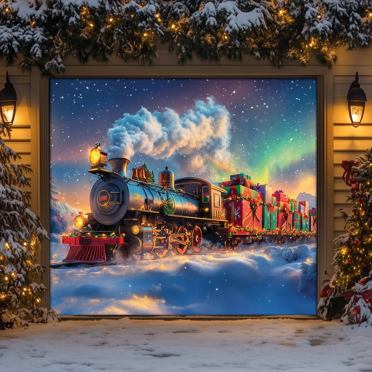 Shineful Garage Door Banner Decoration Christmas Train Magic