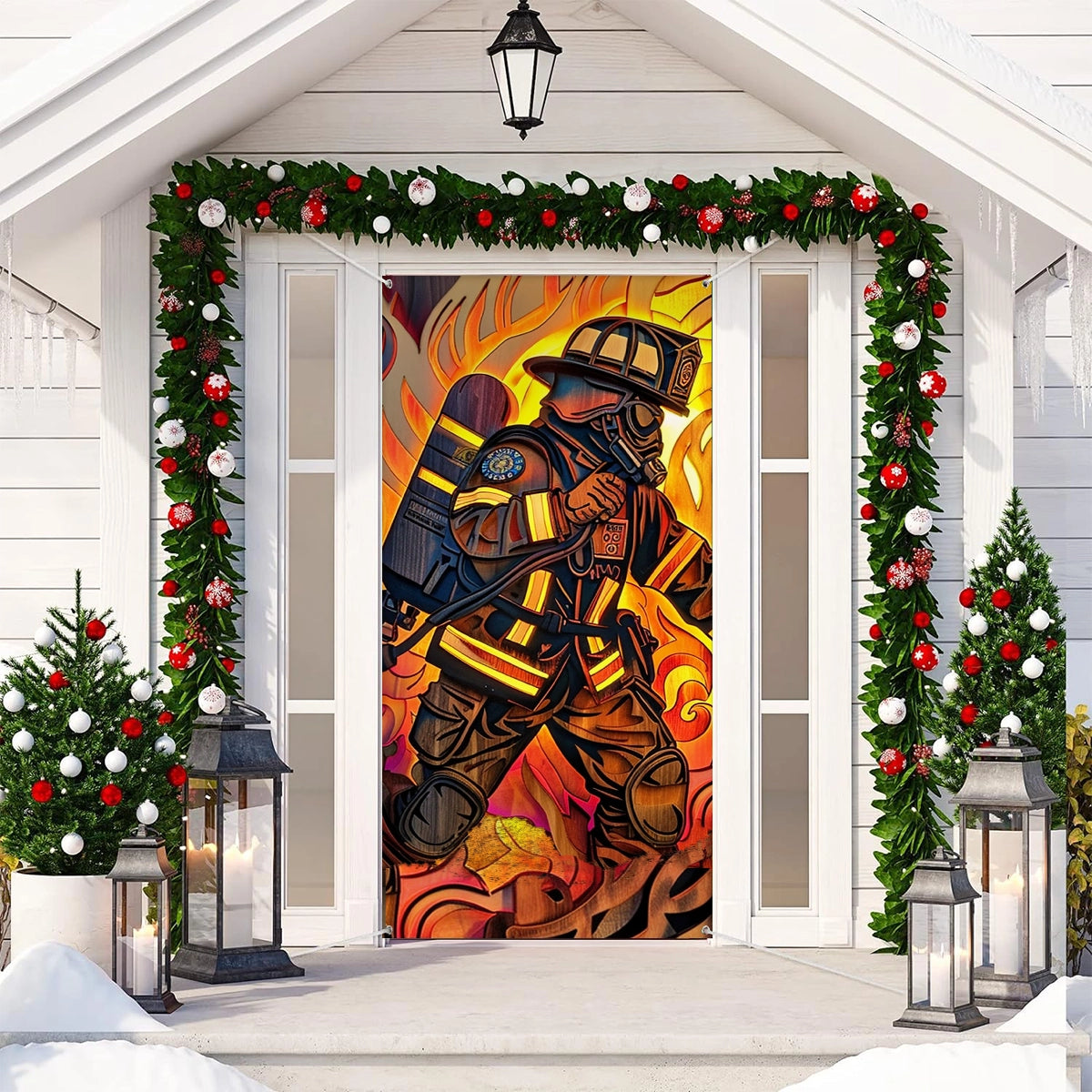 Shineful Door Cover - Firefighter’s Heroic Entrance