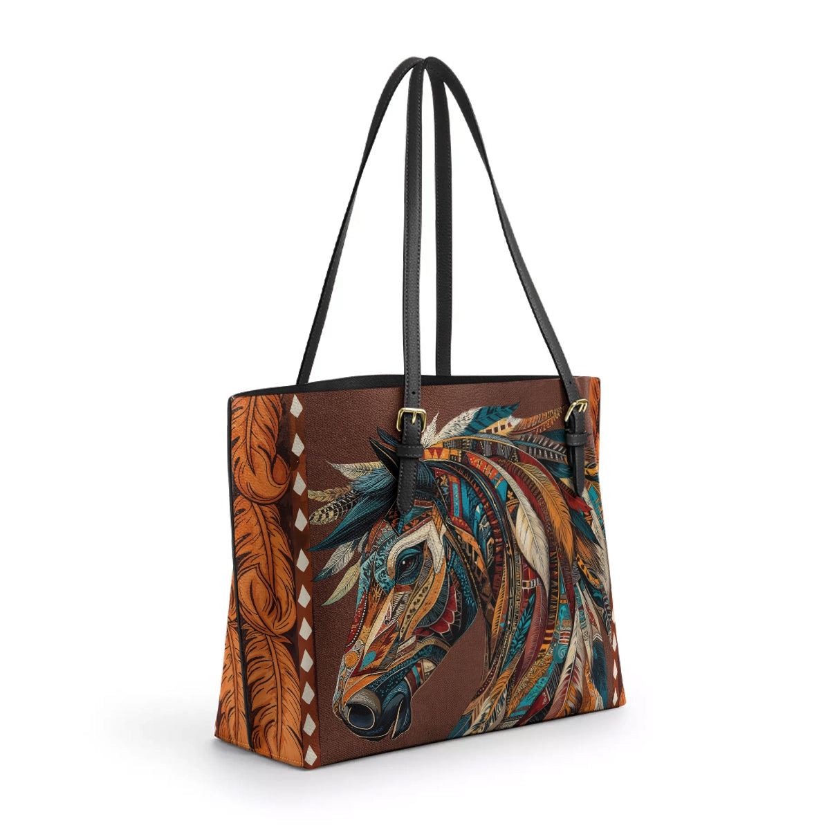Shineful Leather Tote Bag - Tribal Horse Majesty