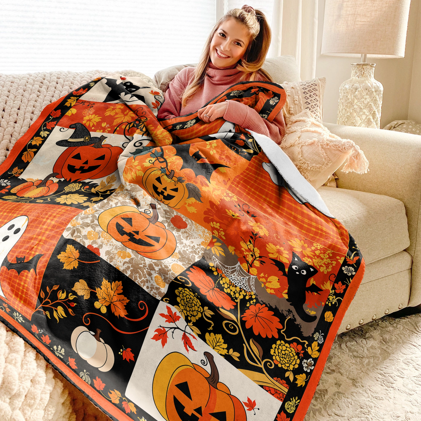 Shineful Fleece Blanket Patchwork Spooks
