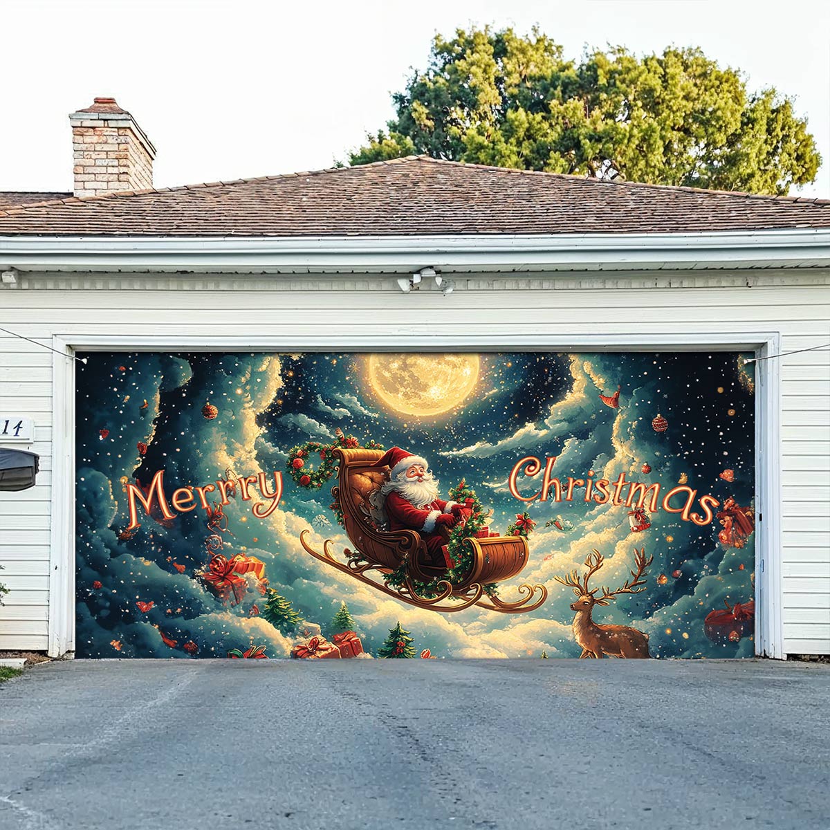 Shineful Garage Door Banner Decoration Santa's Magical Sleigh Ride