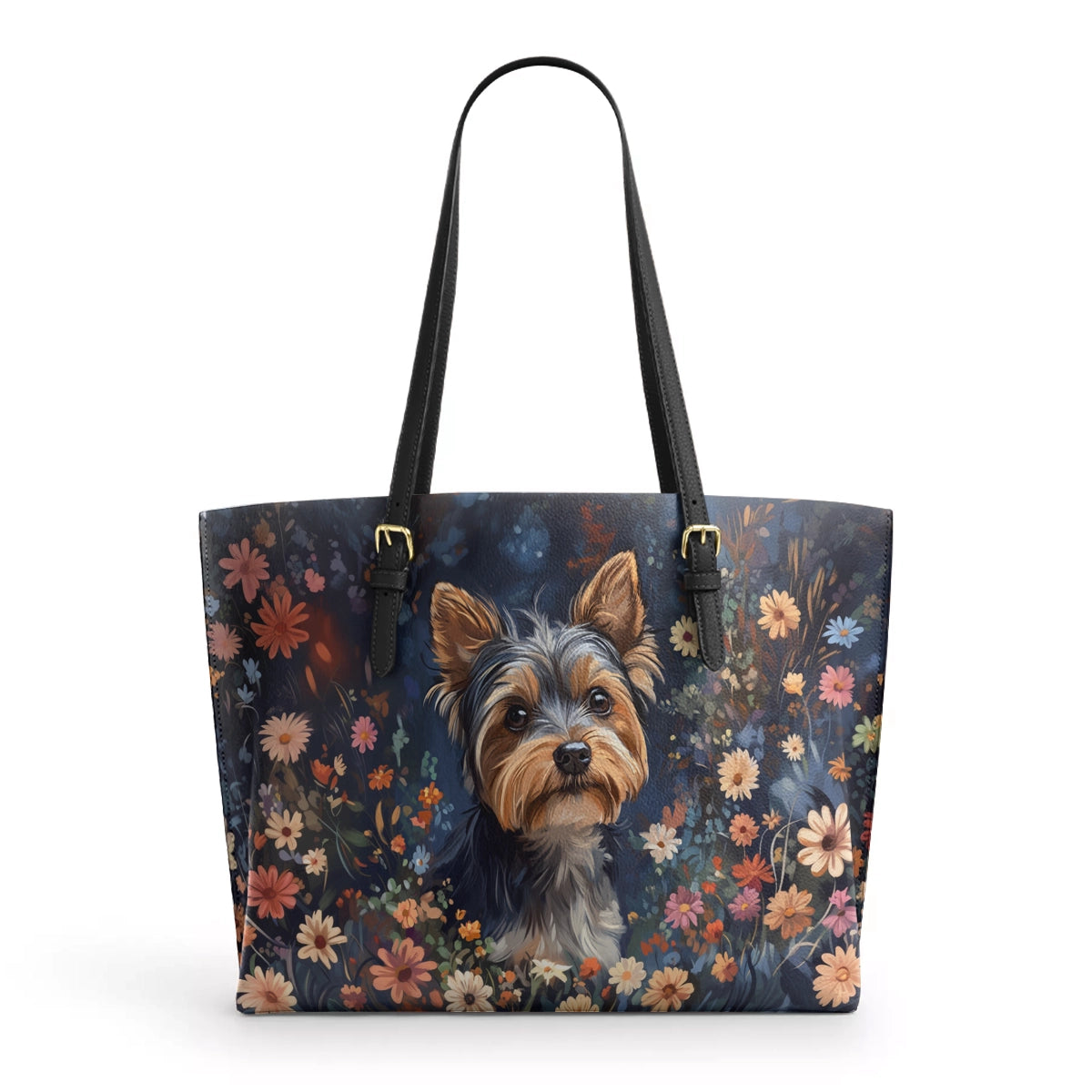 Shineful Leather Tote Bag Enchanted Yorkie Bloom