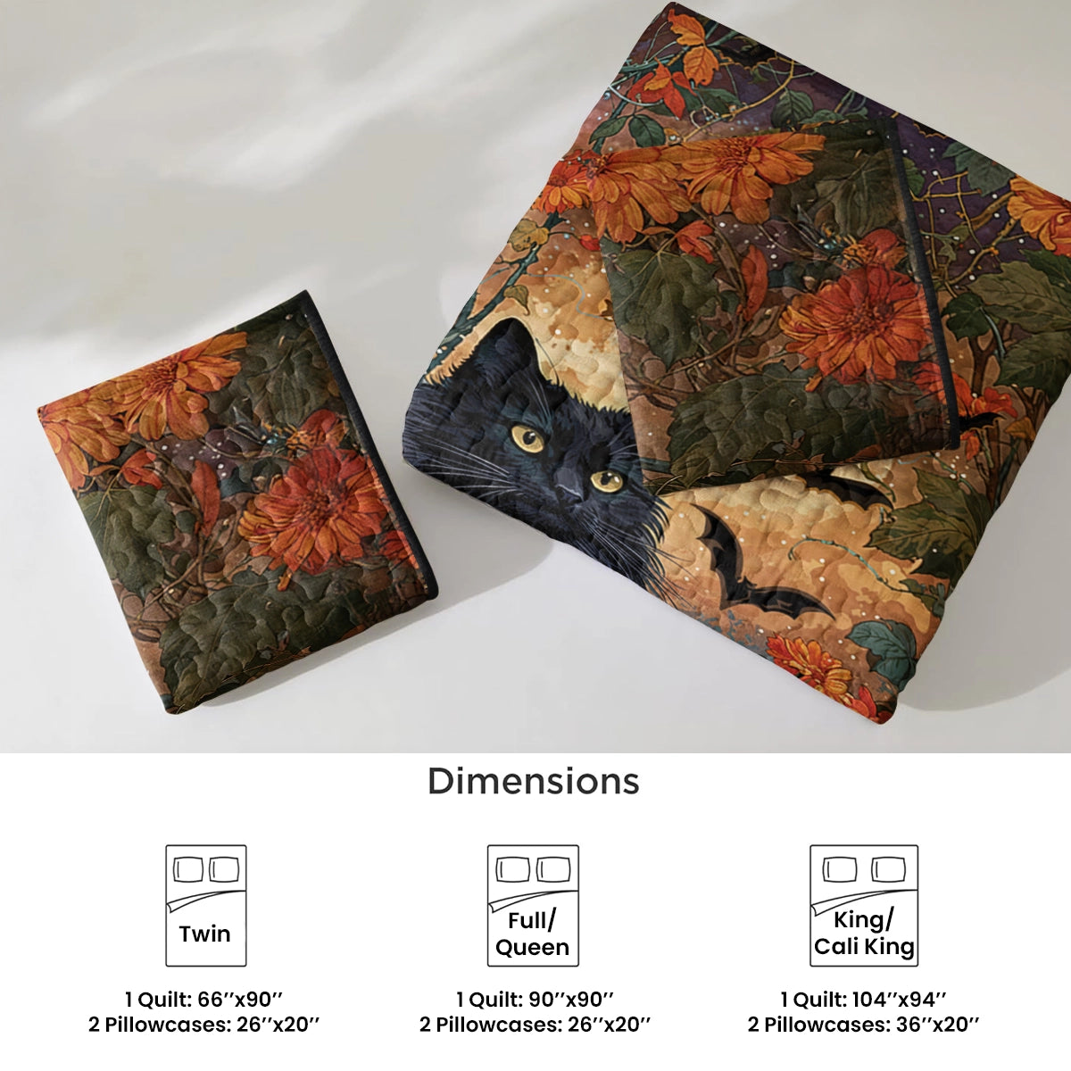 Shineful All Season Quilt 3-Piece Set Cat Autumn Enchantress
